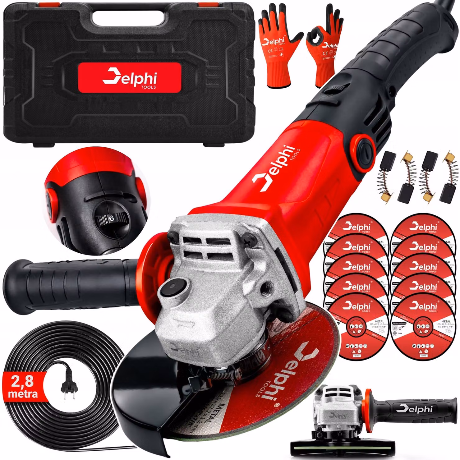 Delphi Tools - Smerigliatrice angolare - Disco da taglio - Smerigliatrice - Utensile elettrico - 125 mm - 1250 W