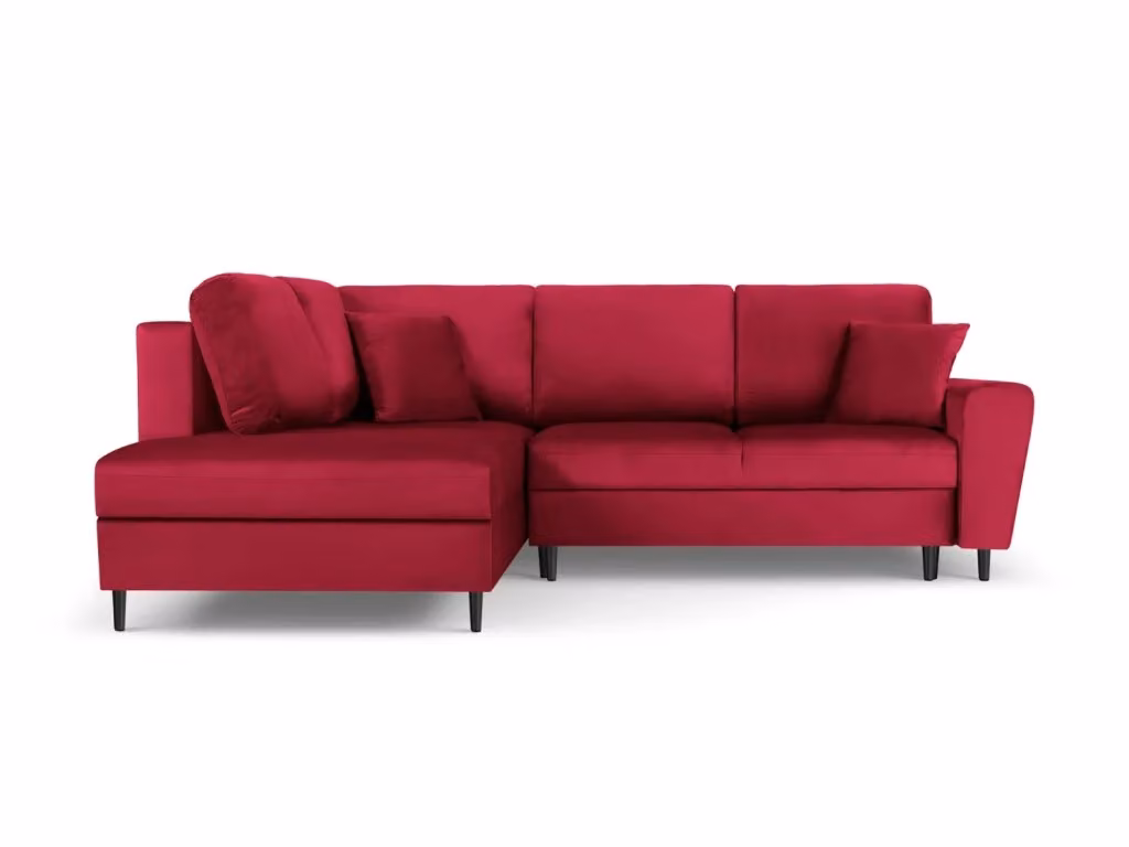 Divano convertibile angolare sinistro Kyoto di Cosmopolitan Design in velluto rosso con contenitore e funzione letto per 5 persone – 2