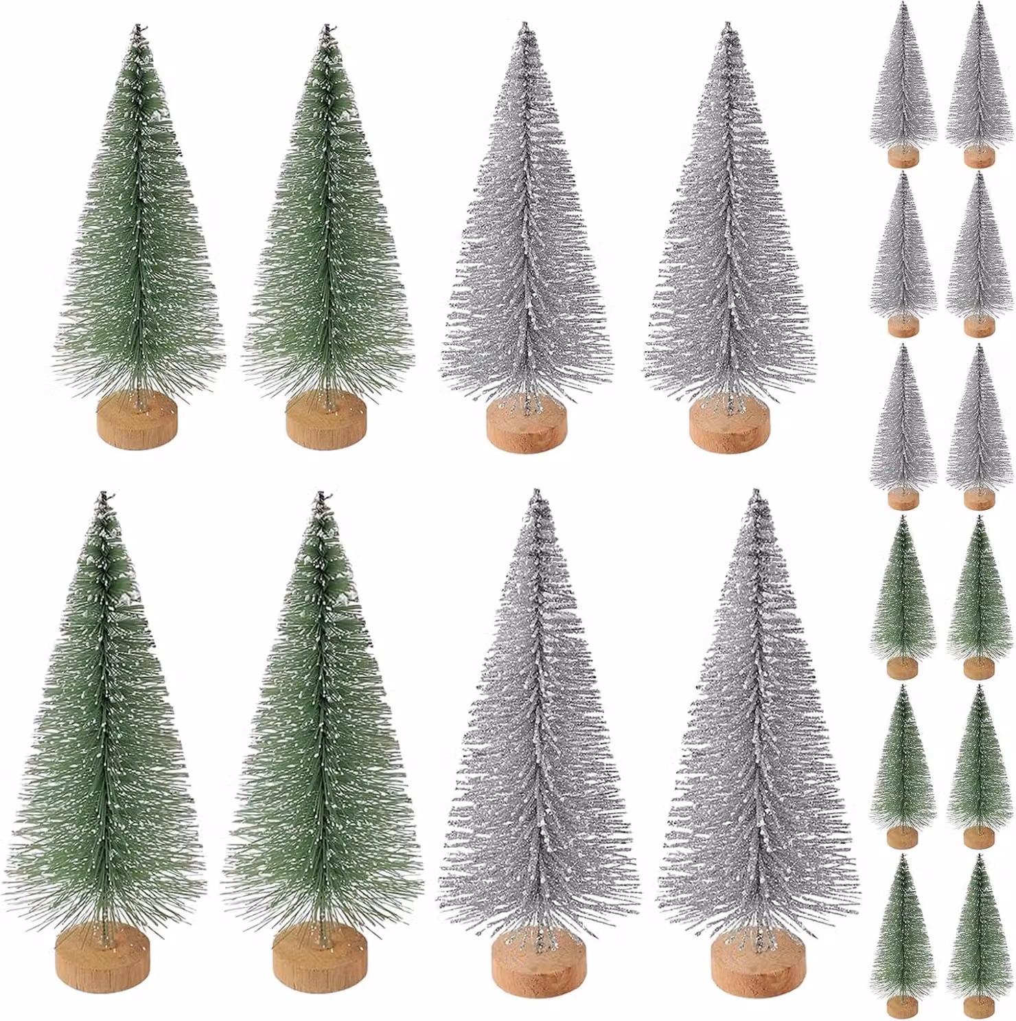 Set di mini alberelli di Natale, 20 pezzi, 3 dimensioni (4,5/10,5/16 cm), alberelli di abete verdi per decorazioni natalizie