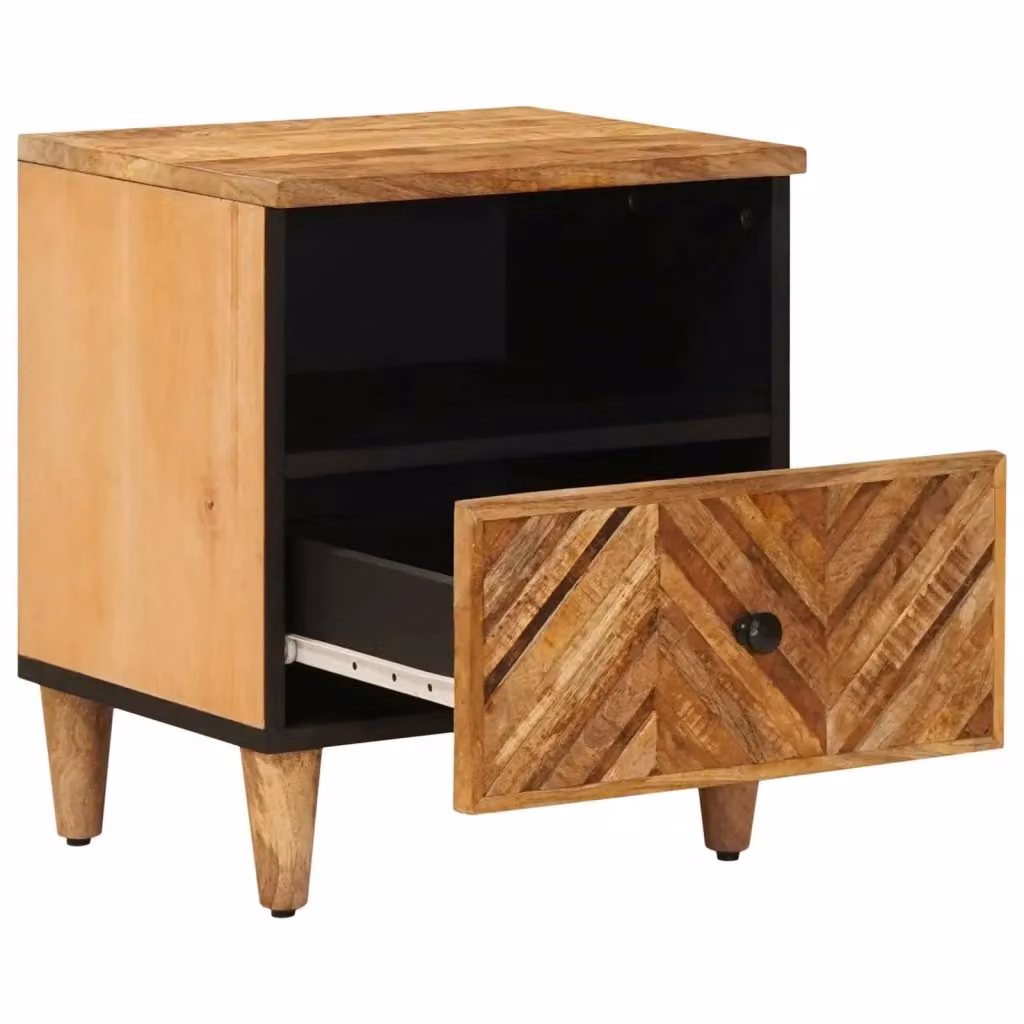 Set di 2 comodini moderni vidaXL in legno di mango massello marrone e nero L/P/H: 50 x 33 x 60 cm – 2