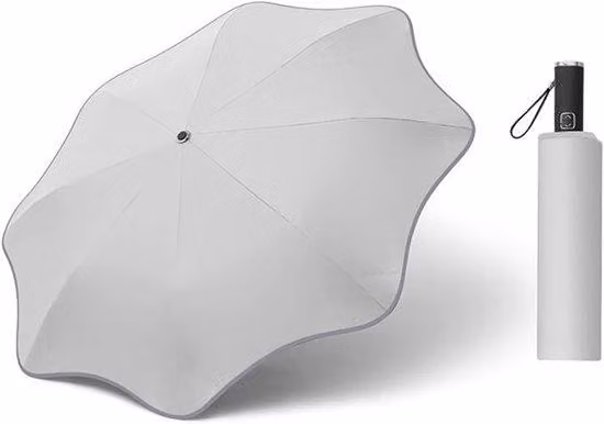 Ombrellone leggero con angoli arrotondati, strisce riflettenti, resistente ai raggi UV, struttura in fibra di vetro completa con 8 punti di fissaggio