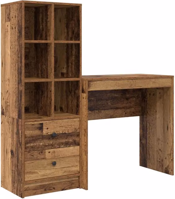 Scrivania | Tavolo da Ufficio con cassetto con lo scaffale 2 pz Legno vecchio
