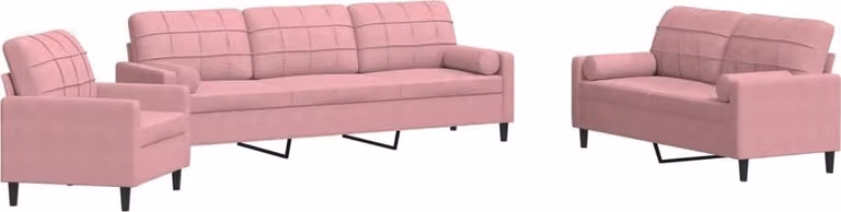Set di Divani 3 pz con Cuscini e Rinforzi rosa in Velluto