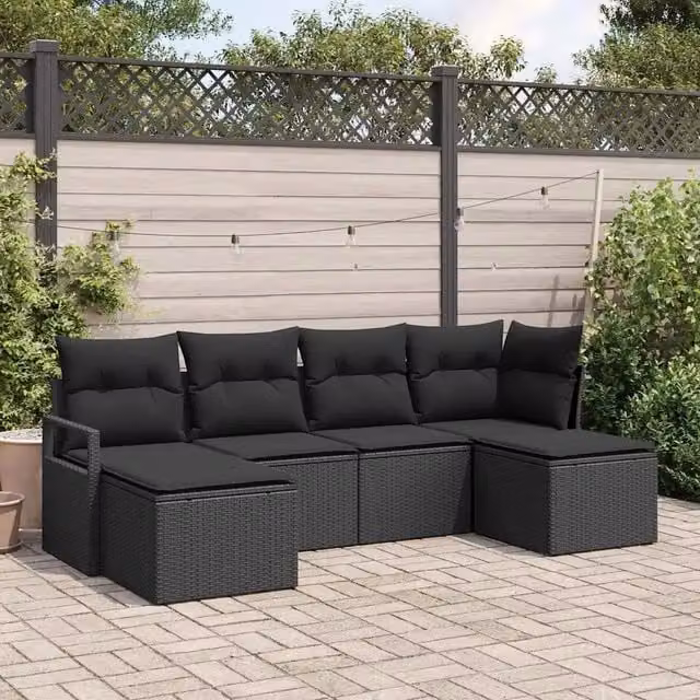 Set di divani 6 pz Nero polyrattan 3346493