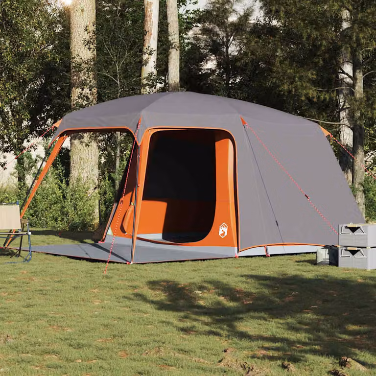 vidaXL Tenda da Campeggio con Portico per 5 Persone Grigio e Arancione