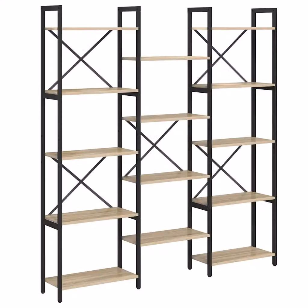 Libreria a scaffali stile industrial vidaXL in legno e metallo marrone L: 156 cm, P: 25 cm, H: 167 cm – 2