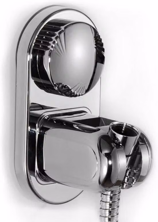 Supporto per soffione doccia con maniglia - Regolabile in 5 posizioni - Supporto ampio per soffione - Ampio spazio di accesso - Montaggio a parete con ventosa (cromo lucido)