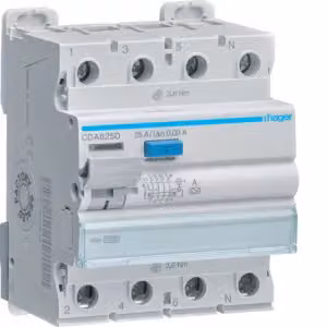 Interruttore differenziale Hager 4 poli, 10 kA, 25 A, 30 mA, tipo A, CDA625D
