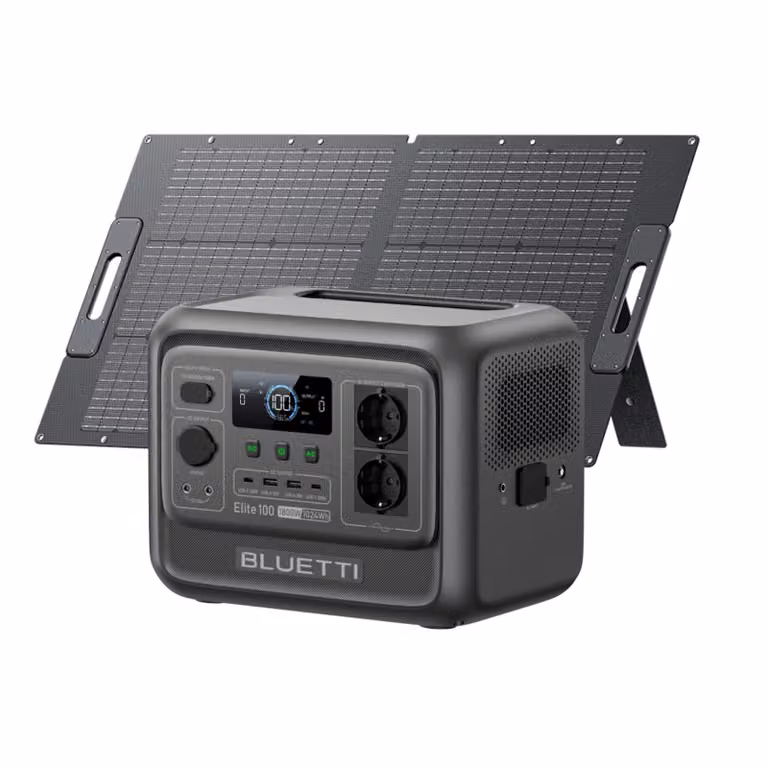 BLUETTI Elite 100 V2 + centralina portatile da 100W, batteria di backup da 1024Wh con 2 uscite AC da 1800W, sistema di accumulo solare per campeggio e emergenze