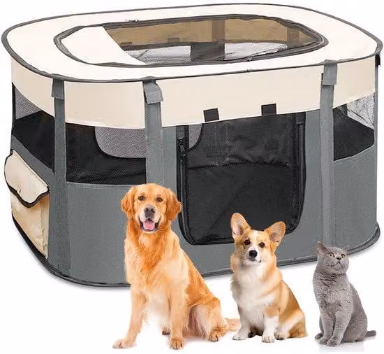 Ibenzoa® Casetta pieghevole e portatile per cani (taglia M) – rettangolare, 80x60x55 cm, grigia, rifugio sicuro per cani di piccola taglia e gattini, ideale sia per l'interno che per l'esterno