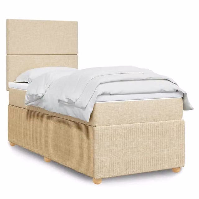 Letto Ibrido vidaXL con Giroletto a Molle e Materasso in Tessuto Beige e Bianco, L 90 x P 200 cm
