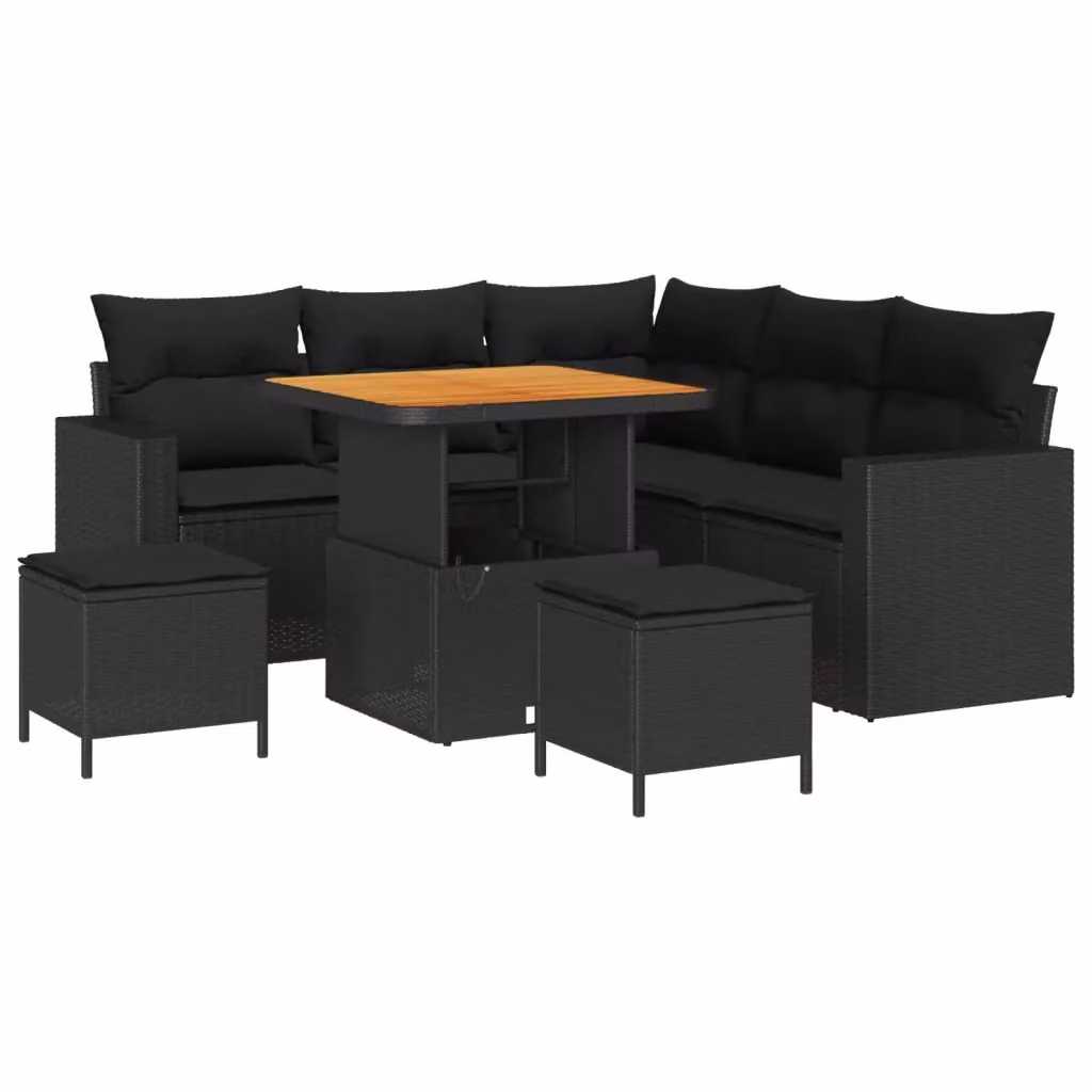 Set Divano da Giardino vidaXL a 6 Posti con Cuscini e Tavolino, Design Moderno a L, Nero – 2