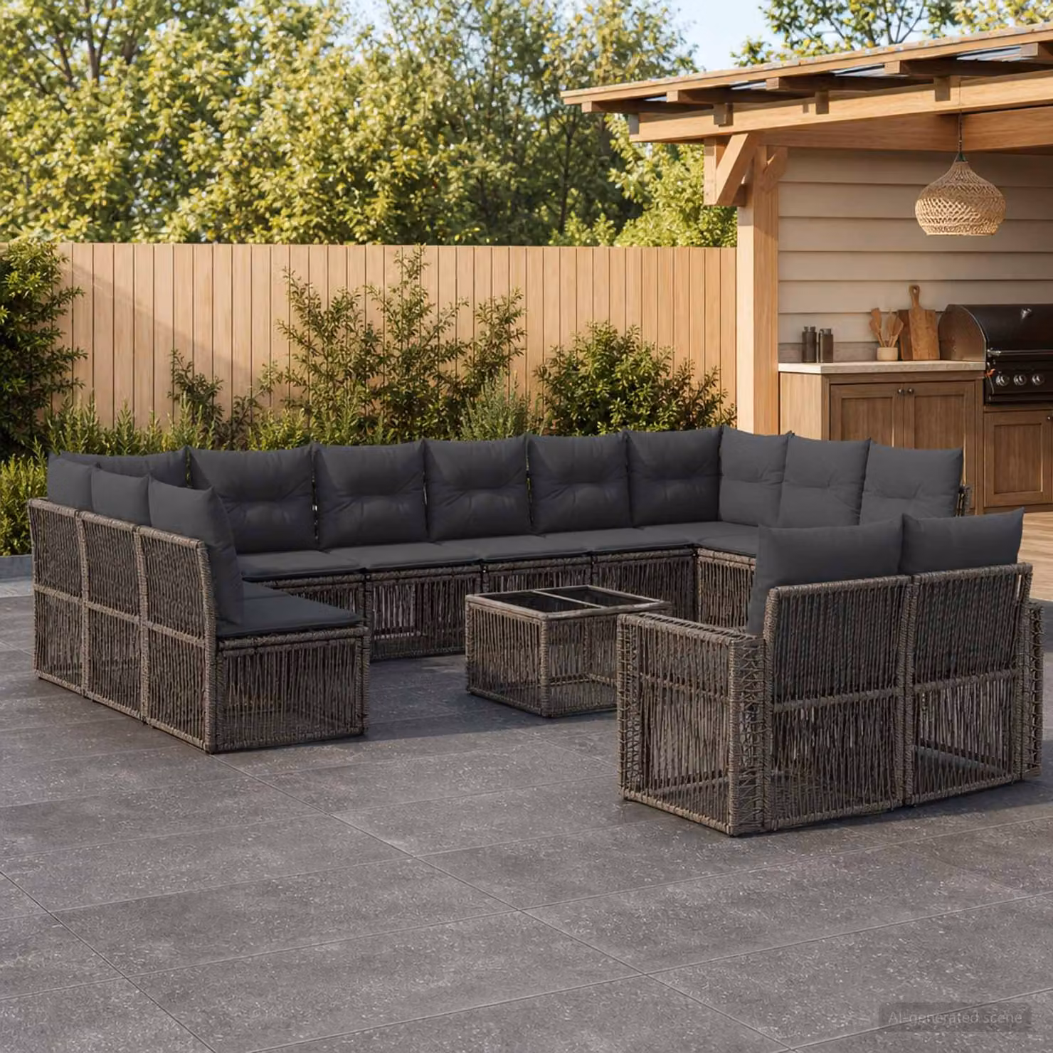 Set Divano da Giardino vidaXL 13 pz a forma a U in Polyrattan Grigio e Antracite con Cuscini e Tavolino