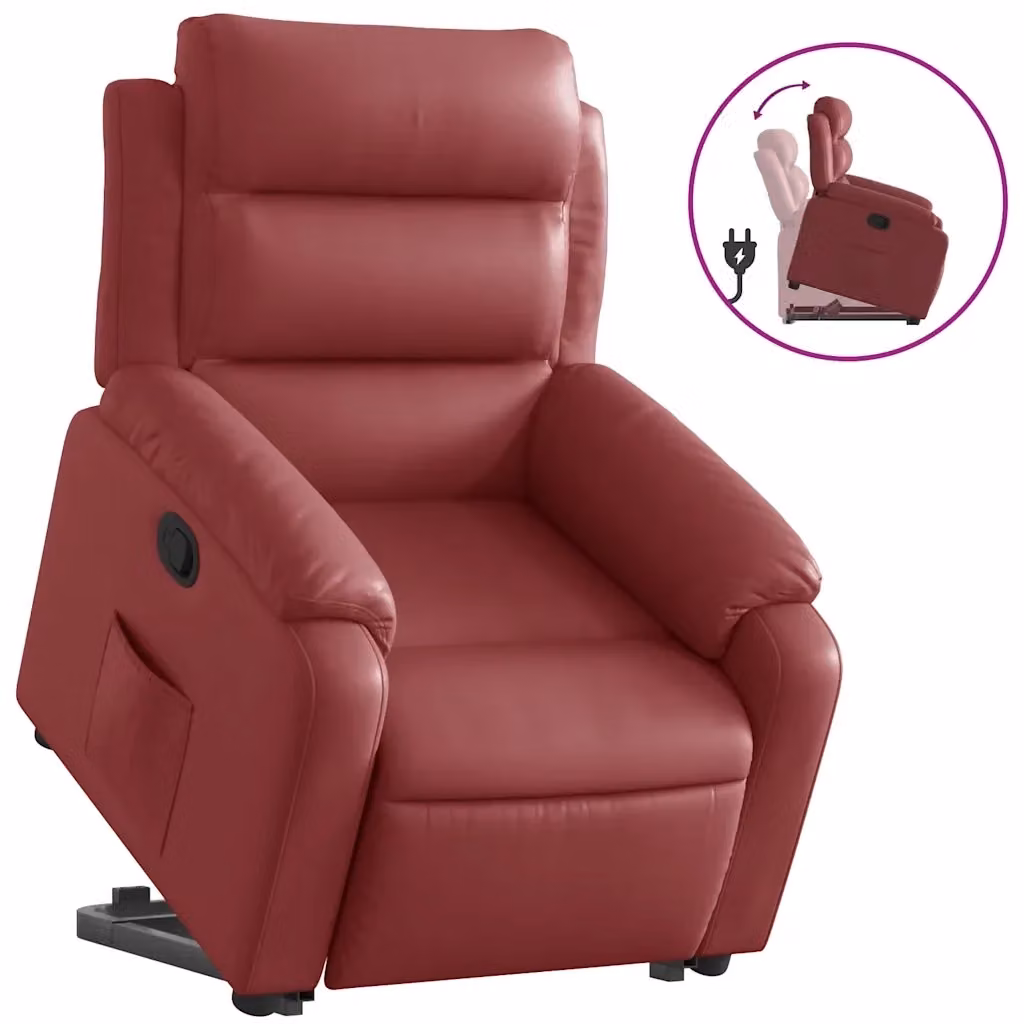 Poltrona Alzapersona Reclinabile con Assistenza Elettrica vidaXL in Similpelle Rossa per Senior – 2