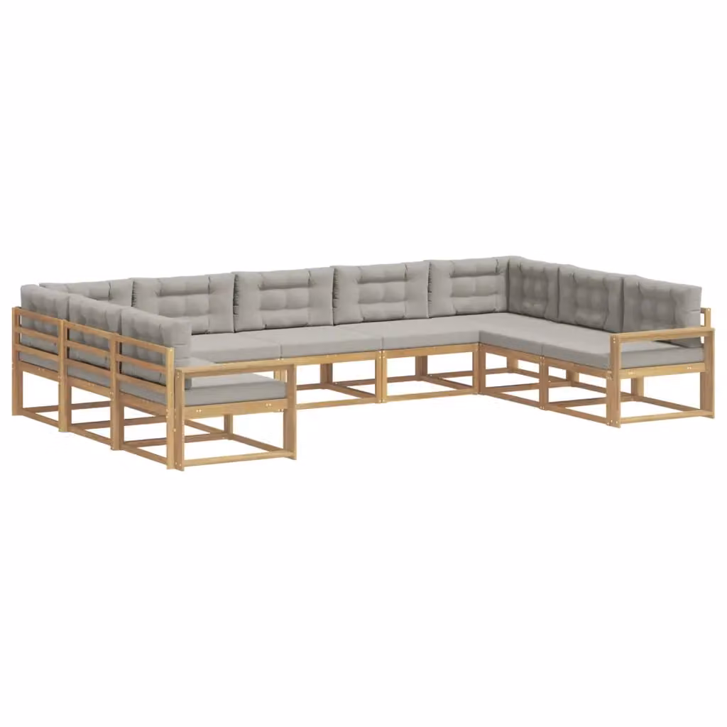 Set di divani da esterno a L vidaXL in legno di acacia con cuscini Bianchi e Grigio – 2