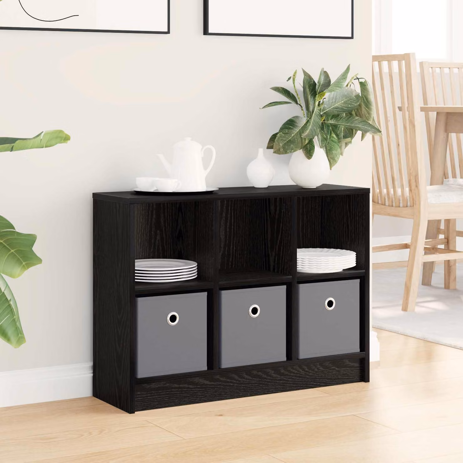 Credenza moderna vidaXL in MDF nero opaco L 73,5 x P 22,5 x H 53,5 cm