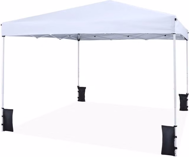 Gazebo da esterno pop up pieghevole regolabile in altezza con 4 sacchi di sabbia e borsa da trasporto Bianco L: 290 cm x P: 290 cm x H: 248 cm – 1