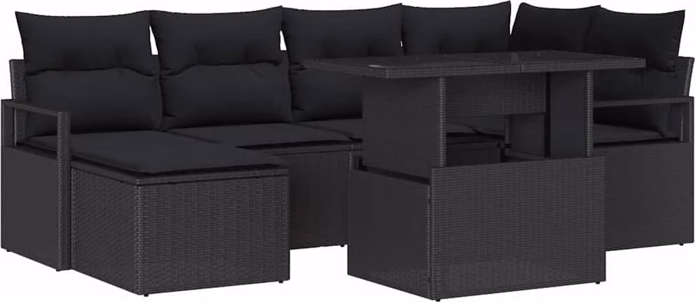 Set Divano da Giardino con archiviazione 7 pcs Nero Poly Rattan