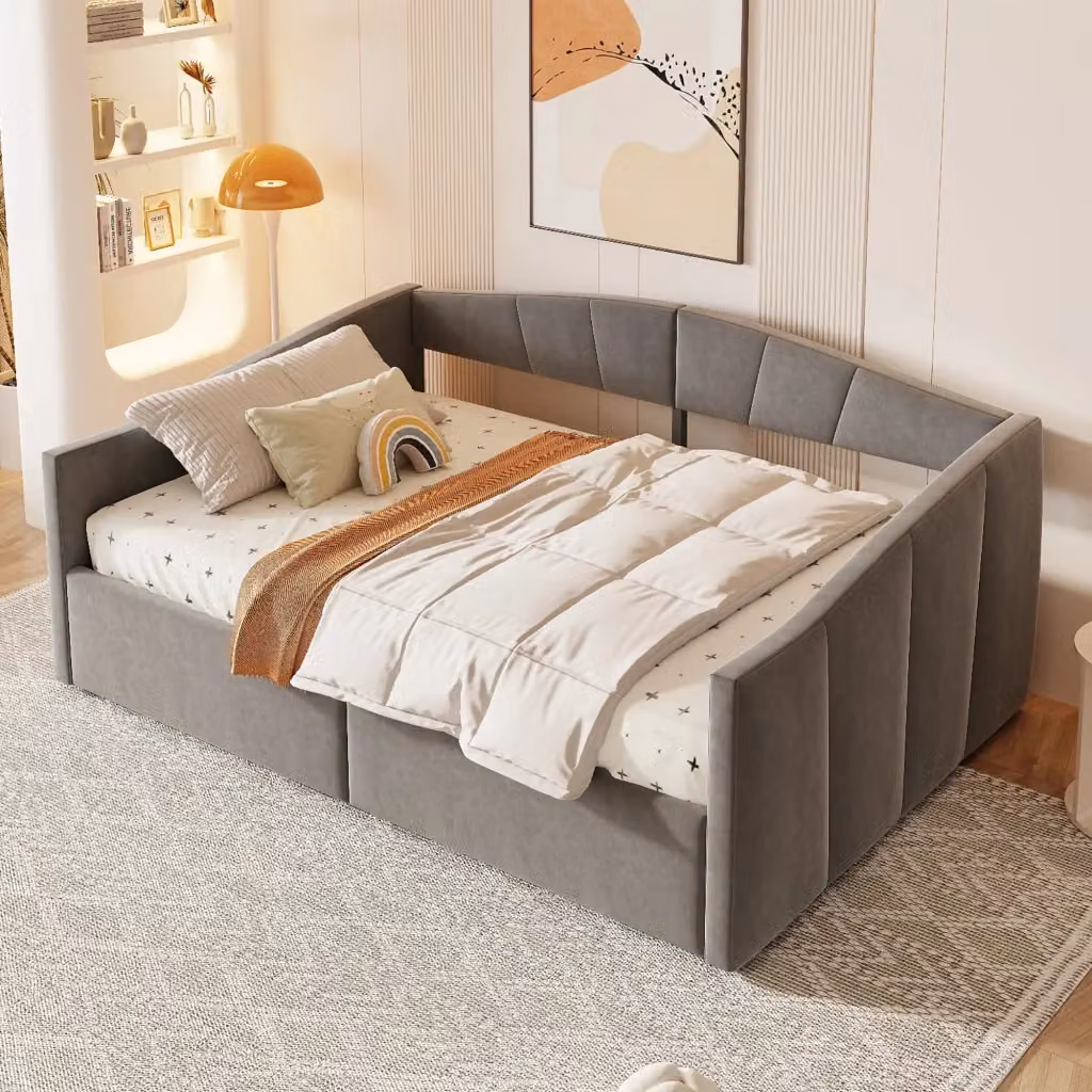 Letto contenitore matrimoniale in velluto grigio con rete sollevabile, L/P/H: 140 x 200 x 47 cm – 2