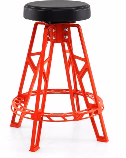 Sgabello meccanico alto Design Mania in alluminio con sedile girevole a 360 gradi e poggiapiedi, colore nero e rosso – 1