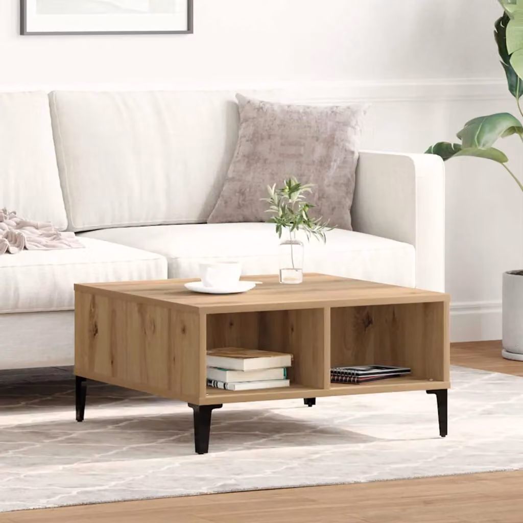 Tavolino da salotto moderno vidaXL in legno color rovere marrone, L/P/H: 60 x 60 x 30 cm