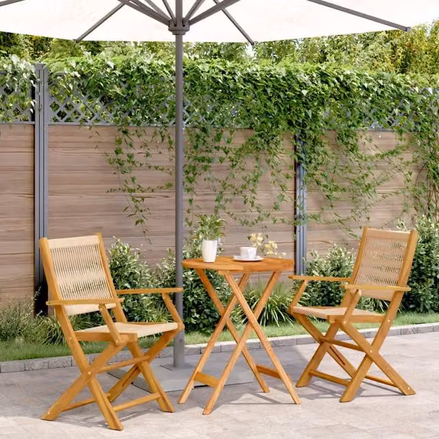 Set da Bistrot 3pz Beige in Polipropilene e Legno Massello 3281795