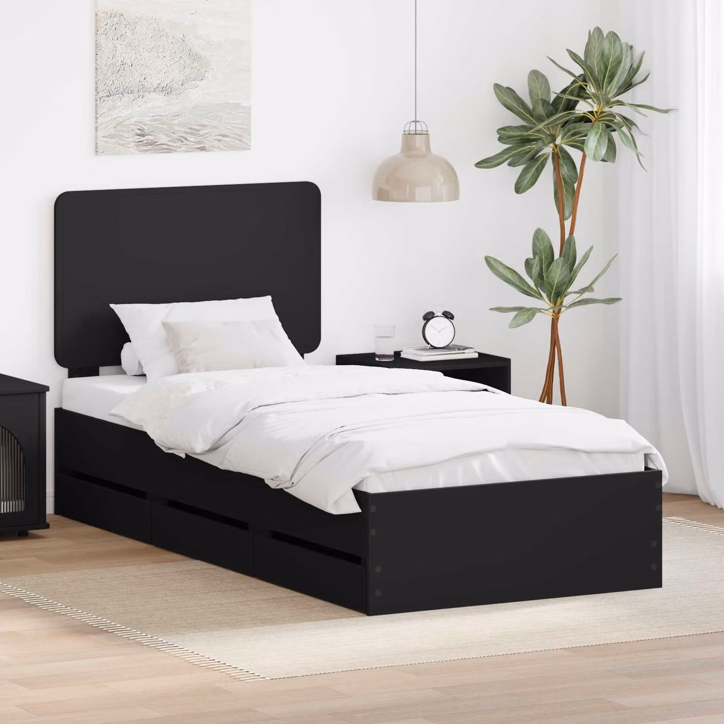 Struttura del letto con cassetti vidaXL in legno ingegnerizzato nero L 190 x L 80 cm