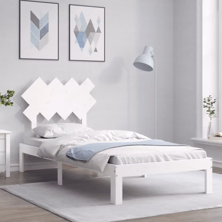 vidaXL Giroletto in legno massello di pino bianco con doghe rigide L/P/H: 200 x 90 x 81 cm