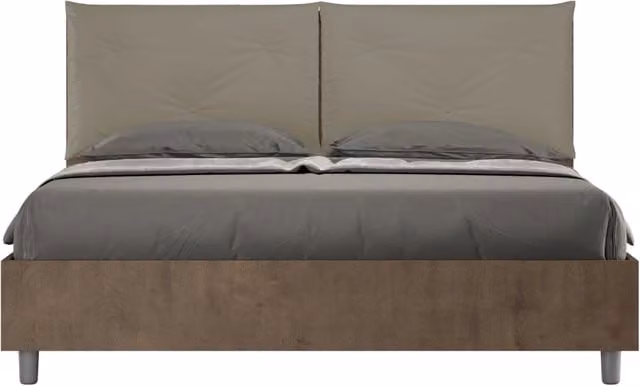 Letto Matrimoniale 160x200 cm Senza Rete Struttura Noce con Cuscini in Similpelle Egos Appia Cappuccino