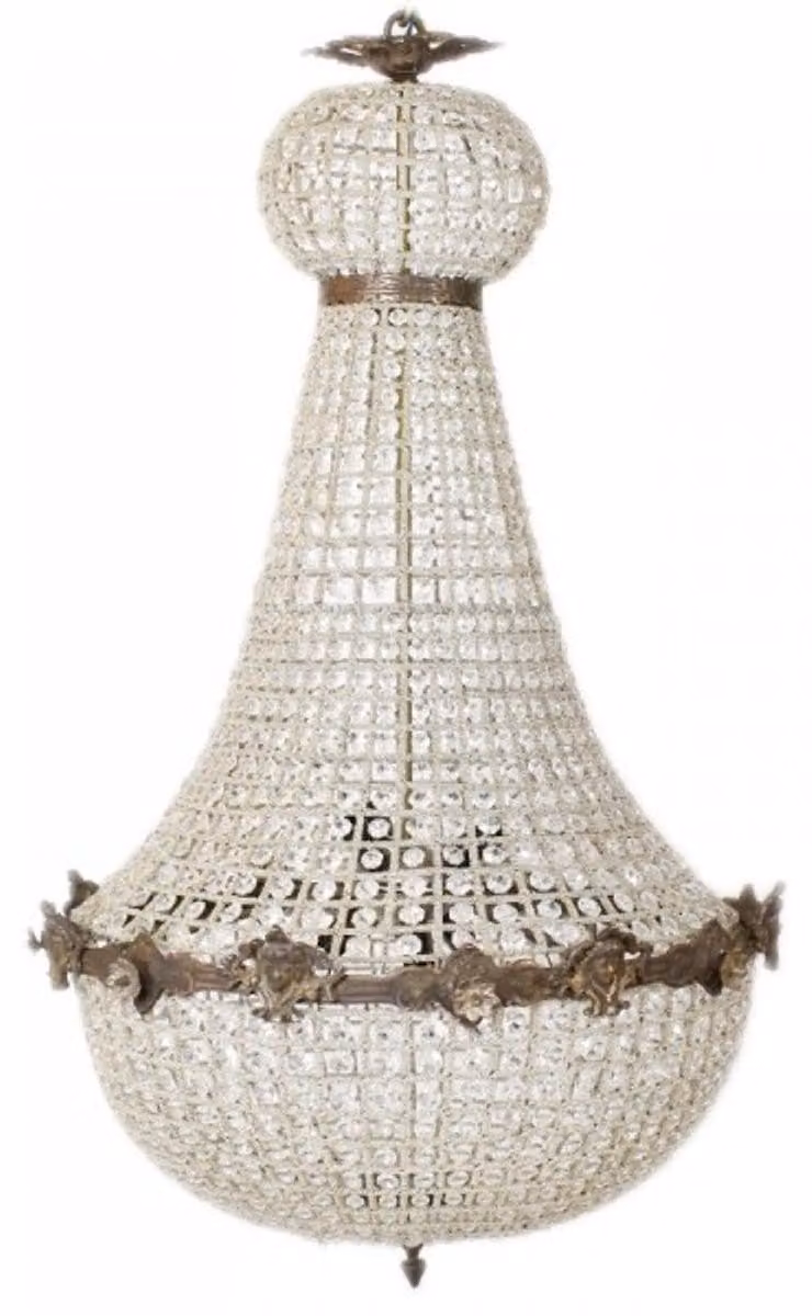 Lampadario a sospensione in stile barocco modello "Casa Padrino", realizzato in metallo e vetro con finitura effetto ossidato