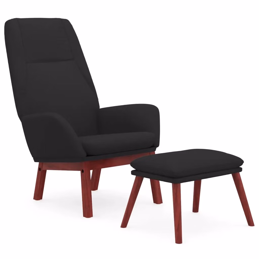 Poltrona Relax con Poggiapiedi vidaXL in Tessuto Nero con Struttura in Metallo e Legno – 2