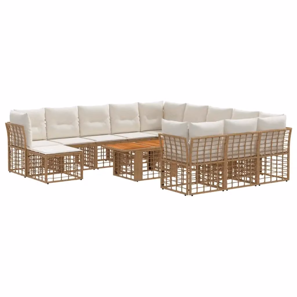 Set Divano da Giardino a Forma a U vidaXL in Polyrattan con Cuscini Beige e Bianco – 2