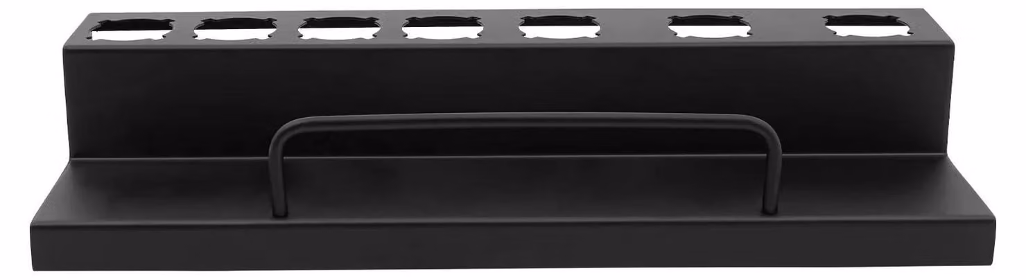 Supporto da parete per arricciacapelli e accessori per lo styling dei capelli - Organizer - 7 scomparti, ripiano, metallo - Nero
