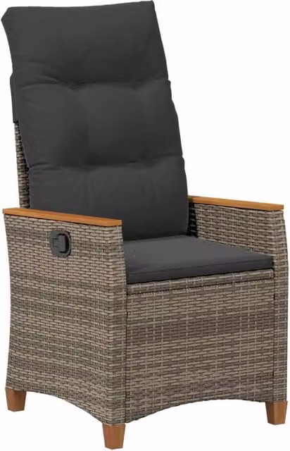 Sedia da giardino moderna in rattan e legno di acacia con braccioli, colori grigio, nero e marrone – 1