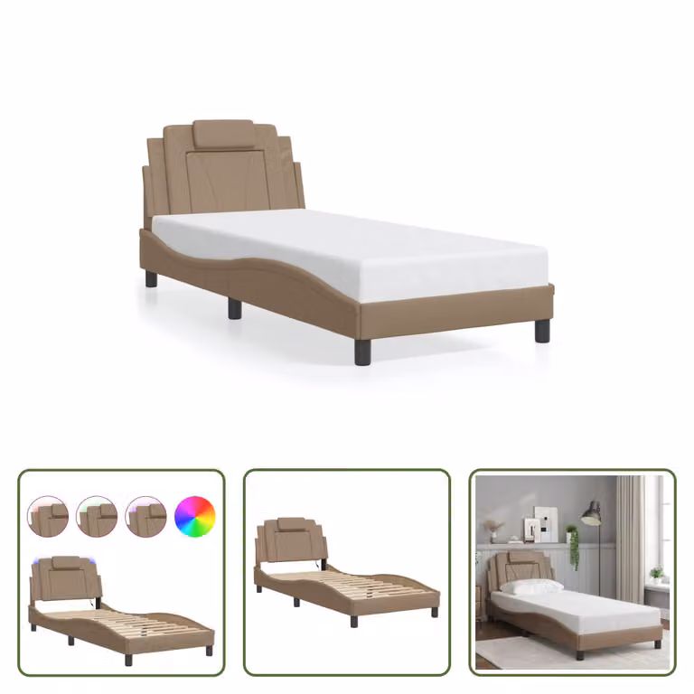 The Living Store Struttura letto con LED cappuccino-marrone 80x200 cm in ecopelle