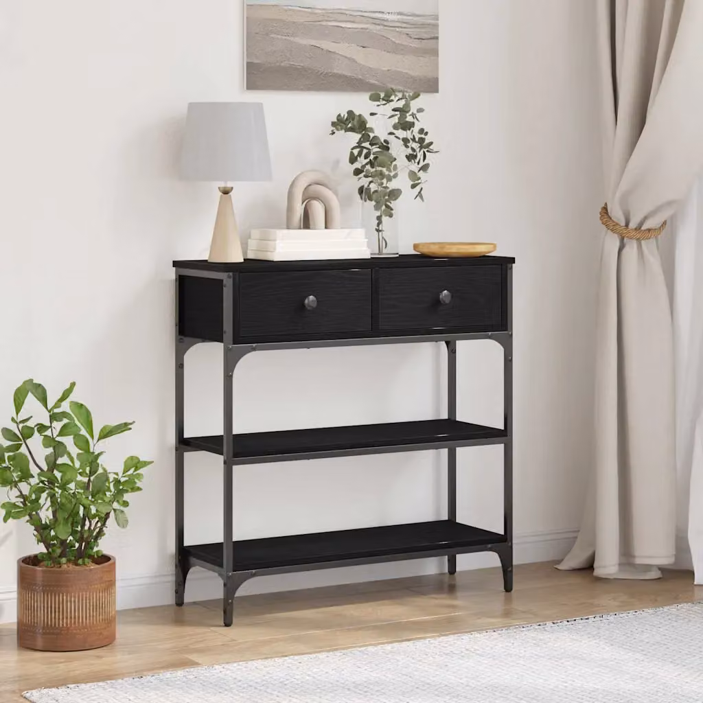 vidaXL Tavolo consolle in stile industriale nero L: 72,5 cm, P: 25 cm, H: 75 cm