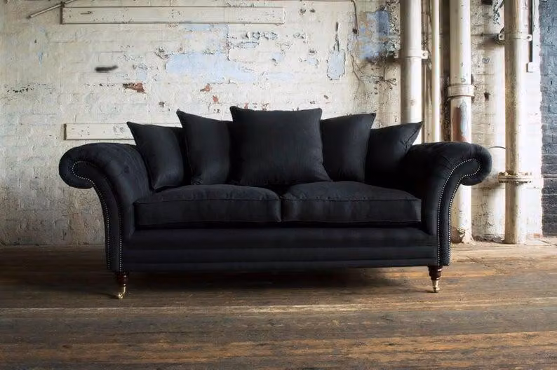 Sofa 3 Sitzer Couch Chesterfield Polster Sitz Garnitur Leder Schwarz