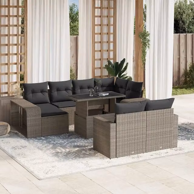 Set di divani da giardino vidaXL a forma di L composto da 11 pezzi in polyrattan grigio antracite con cuscini inclusi – 1