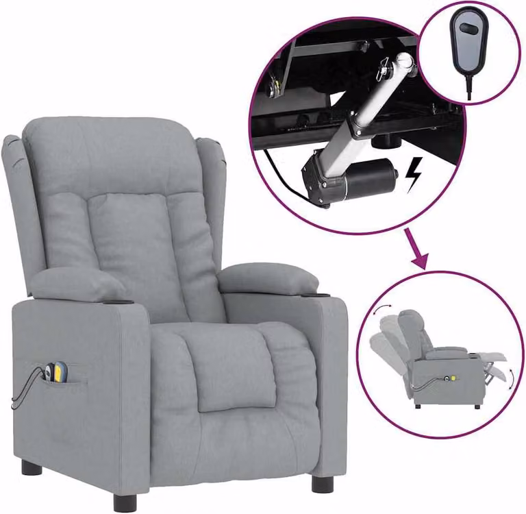 vidaXL Sedia da massaggio elettrica in tessuto grigio chiaro