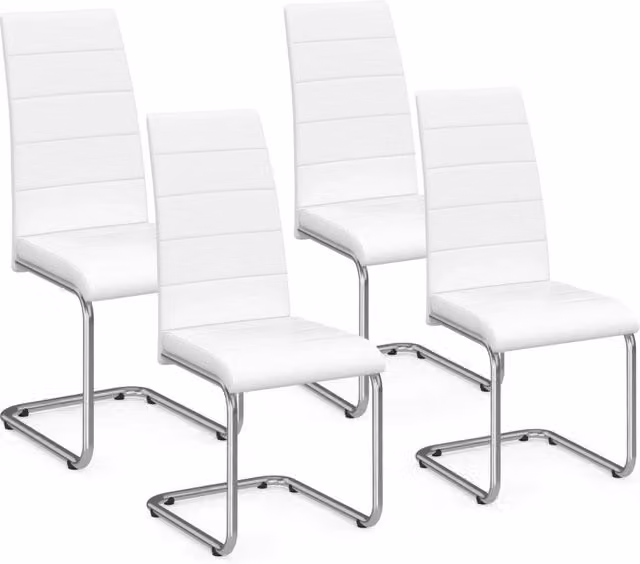 Set di 4 sedie da pranzo MIA IDMarket bianche in ecopelle con base a slitta in metallo