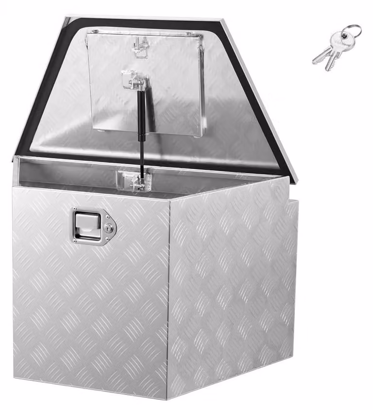 Cassetta portaoggetti per gancio di traino, in alluminio - 838 x 483 x 457 mm - Capacità di carico: 50 kg - Colore argento
