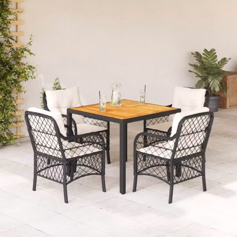 Maison Exclusive - Set da Pranzo da Giardino 5 pz Nero con Cuscini in Polyrattan