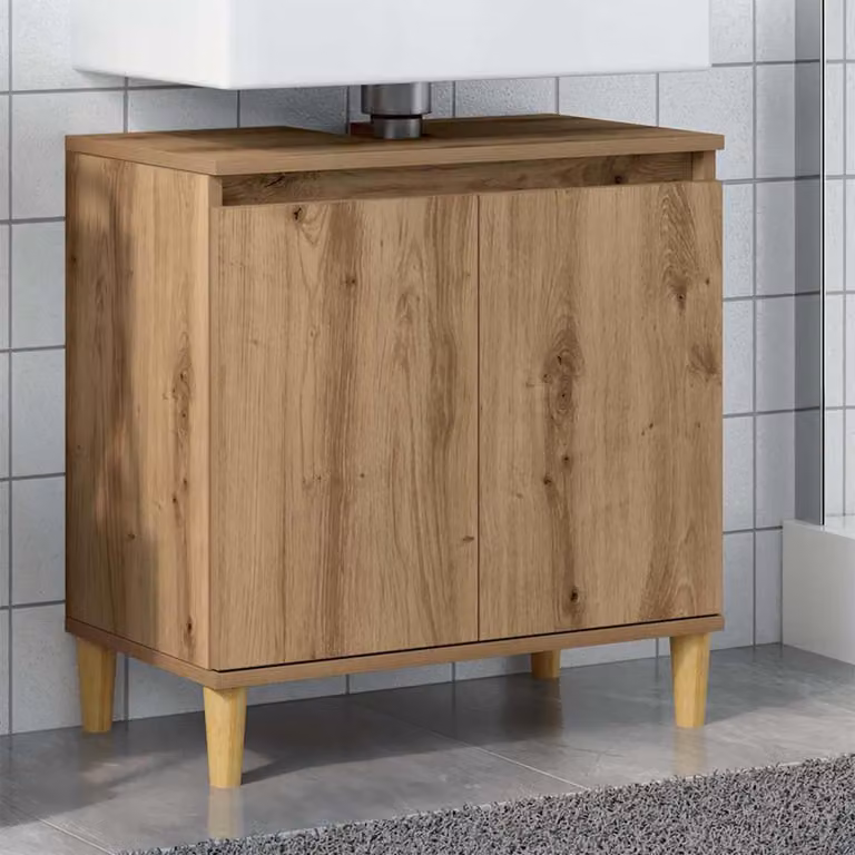 Mobile Lavabo vidaXL in Legno Rovere Marrone con Ante a Battente L: 58 cm, P: 33 cm, H: 60 cm