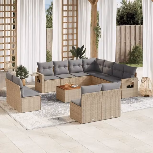 Set di Divani da Giardino a Forma di U vidaXL in Polyrattan con Cuscini Beige e Grigio – 1