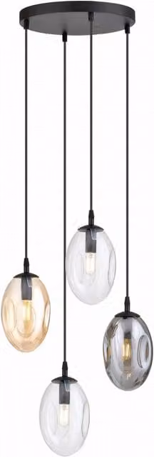 Lampadario a sospensione Emibig Astral con 4 luci E14 in vetro multicolore e metallo nero, dimmabile