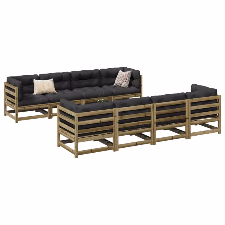 Set di divani da giardino vidaXL a forma di L composto da 9 pezzi in legno di pino con cuscini inclusi nei colori marrone e grigio