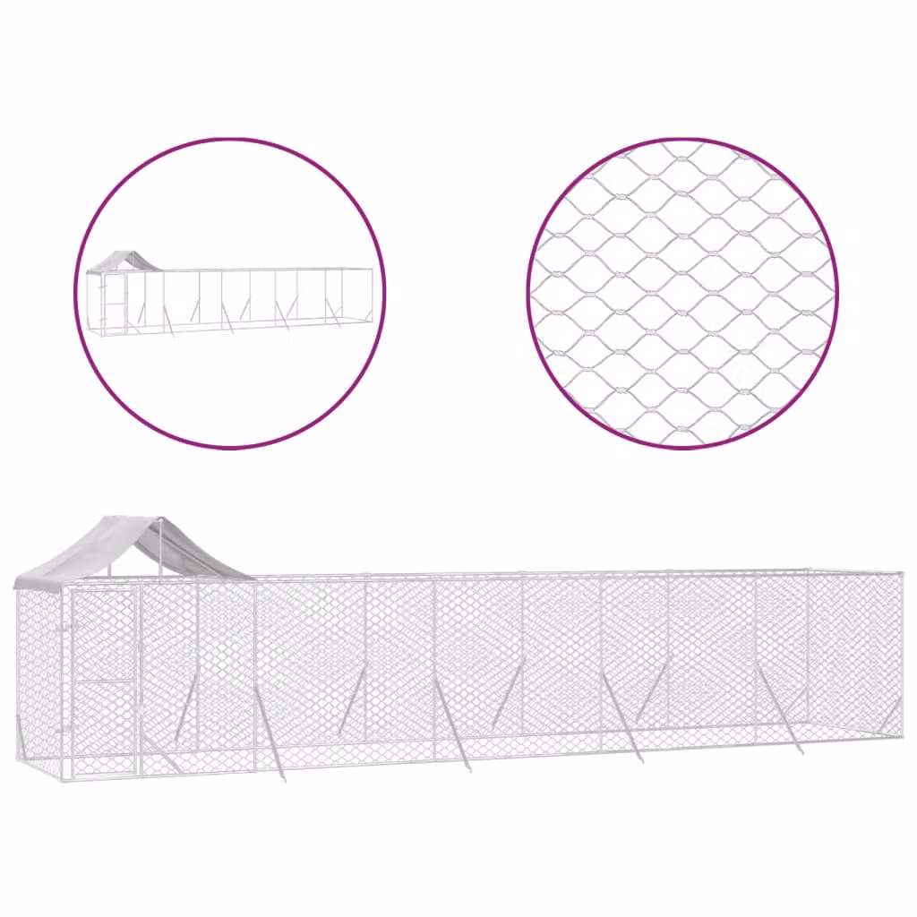 Cuccia Cani da Esterno Tetto Argento 10x2x2,5 m Acciaio Zincato