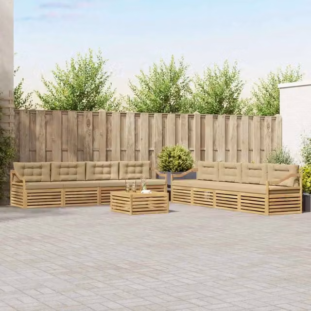 Set di mobili da giardino vidaXL composto da divani e tavolino in legno di acacia con cuscini bianchi e beige – 1