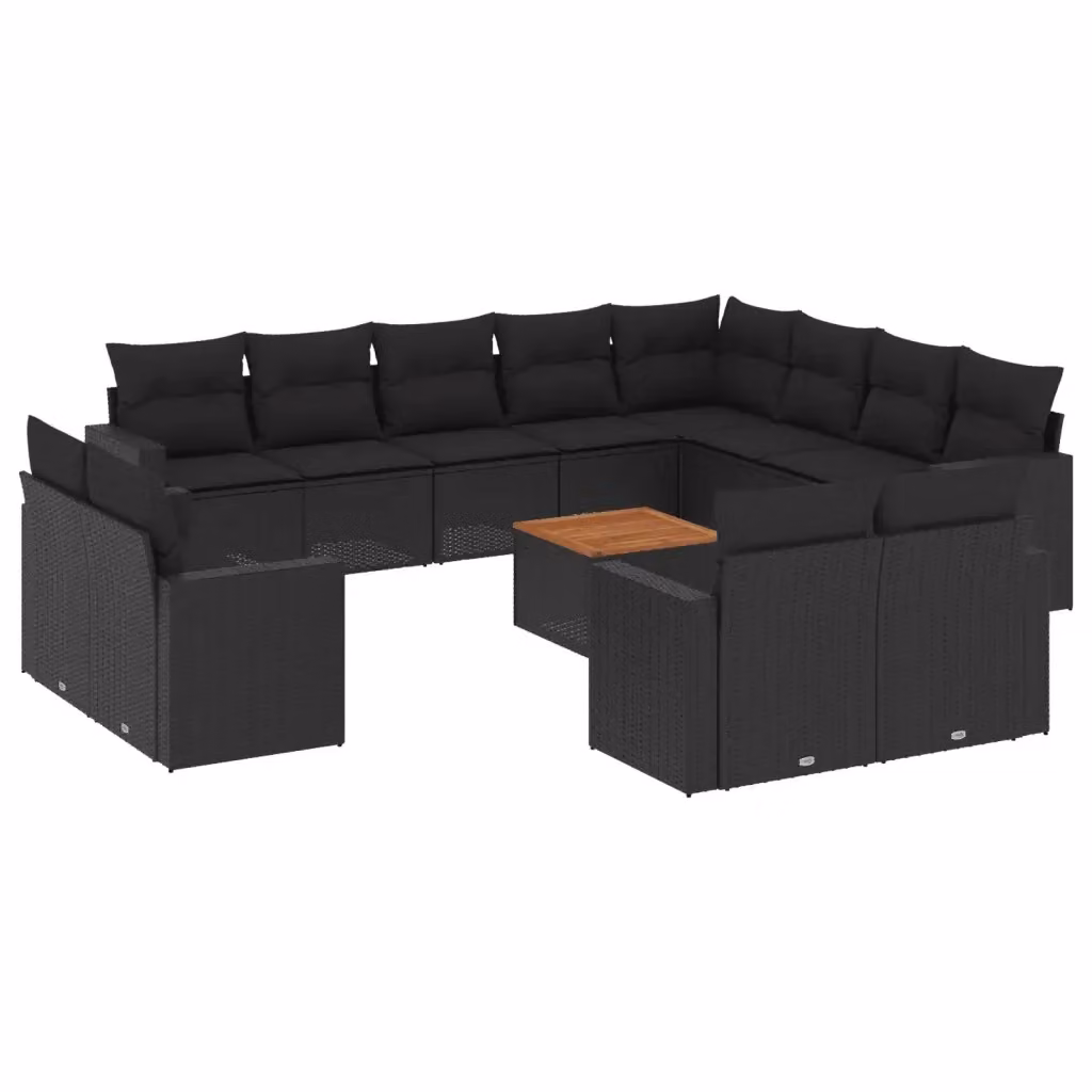 Set di Divani da Giardino a Forma di U con Cuscini vidaXL in Polyrattan Nero e Legno di Acacia – 2