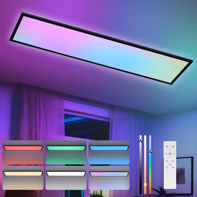 ZMH Lampada a soffitto LED, 120x30 cm, pannello dimmerabile, 39W, lunga durata, luce RGB, telecomando. Lampada a soffitto rettangolare grande, ideale per camere da gioco e soggiorni